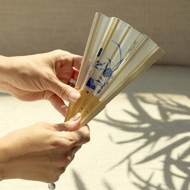 Fabric Fan (White Porcelain with Blue Floral Decoration)