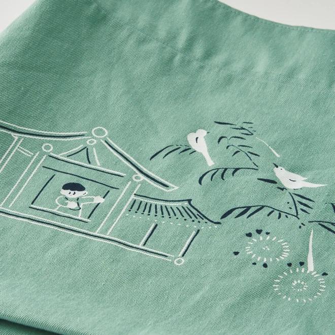 Celadon Inlaid Handbag in 'House and People' Design (Jade Green)
