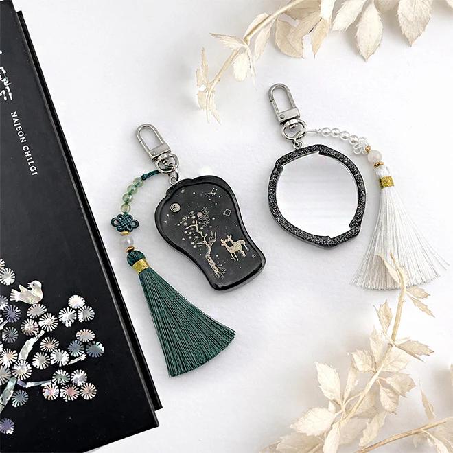 Celadon and White Porcelain Hand Mirror Keyring