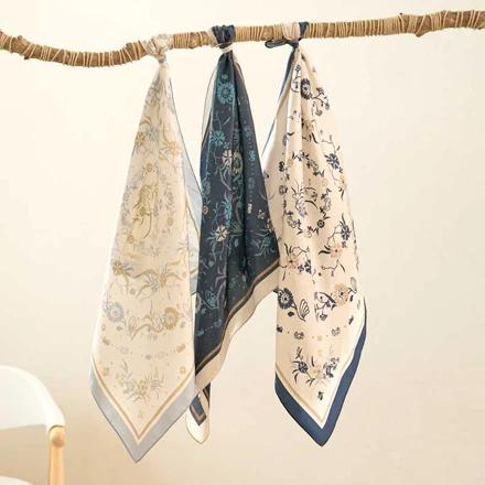 Blue and White Porcelain Floral Pattern Silk Scarf - National Jeonju Museum Specialty Product