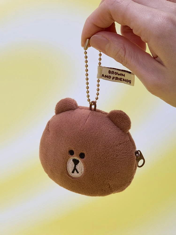 LINE FRIENDS BROWN Basic Face Pouch Mini Keyring