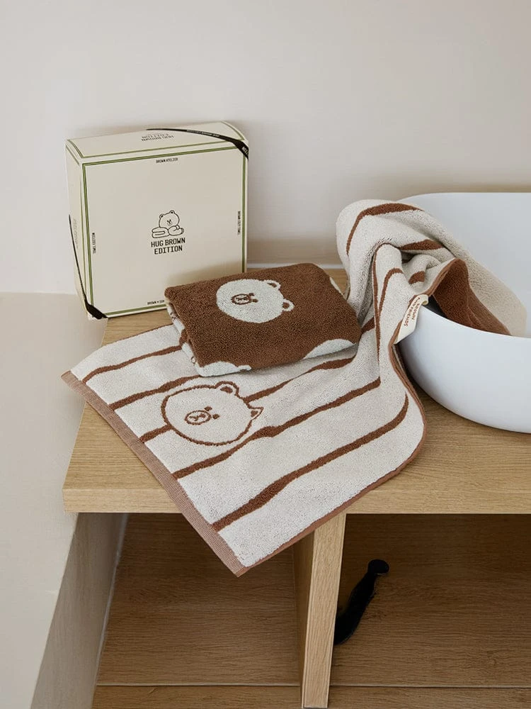 LINE FRIENDS with SONGWOL BROWN BASIC TOWEL 2P SET (BROWN, IVORY)